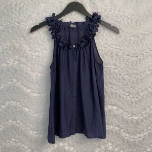 J. Crew Factory | Navy Ruffle Collar Top